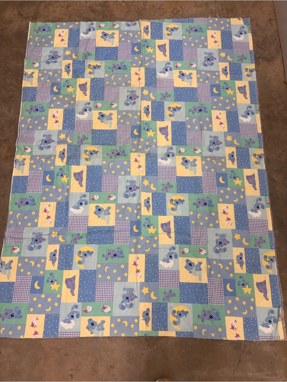 Vintage Blue's Clues Quilted Patchwork Blanket Fabric Panel Reversible